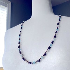 Anthropology Blue White Beaded Long Necklace